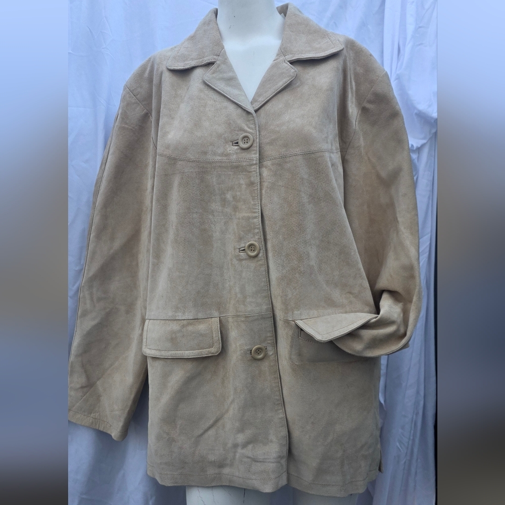 Jessica Holbrook Vintage Tan Suede Leather Jacket Size Large 2 Pockets